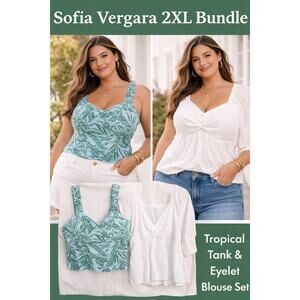 1084 Sofia Vergara 2XL Bundle Eyelet Blouse & Tropical Top Chic Plus Size